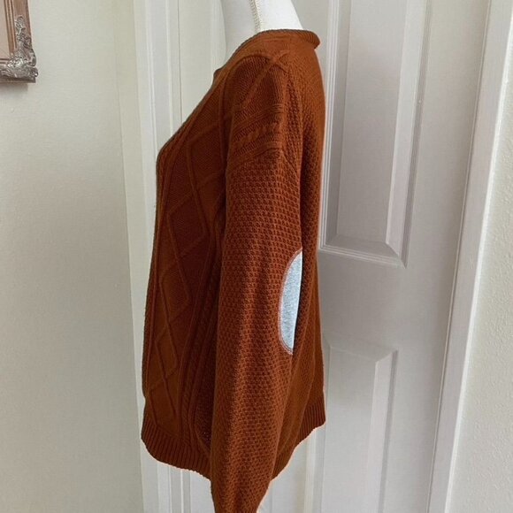 Urban Outfitters BDG Small Crew Neck Oversized Cable Knit Sweater Elbow Patches - Picture 3 of 11